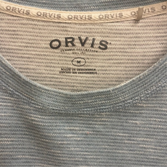 Orvis Long Sleeve Blue Striped Slub Crew Neck Shirt Size Medium - Picture 2 of 6